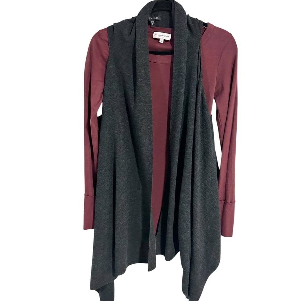 Eileen Fisher Merino Wool Draped Waterfall Charcoal Gray Sweater Vest Cardigan S - Picture 1 of 6